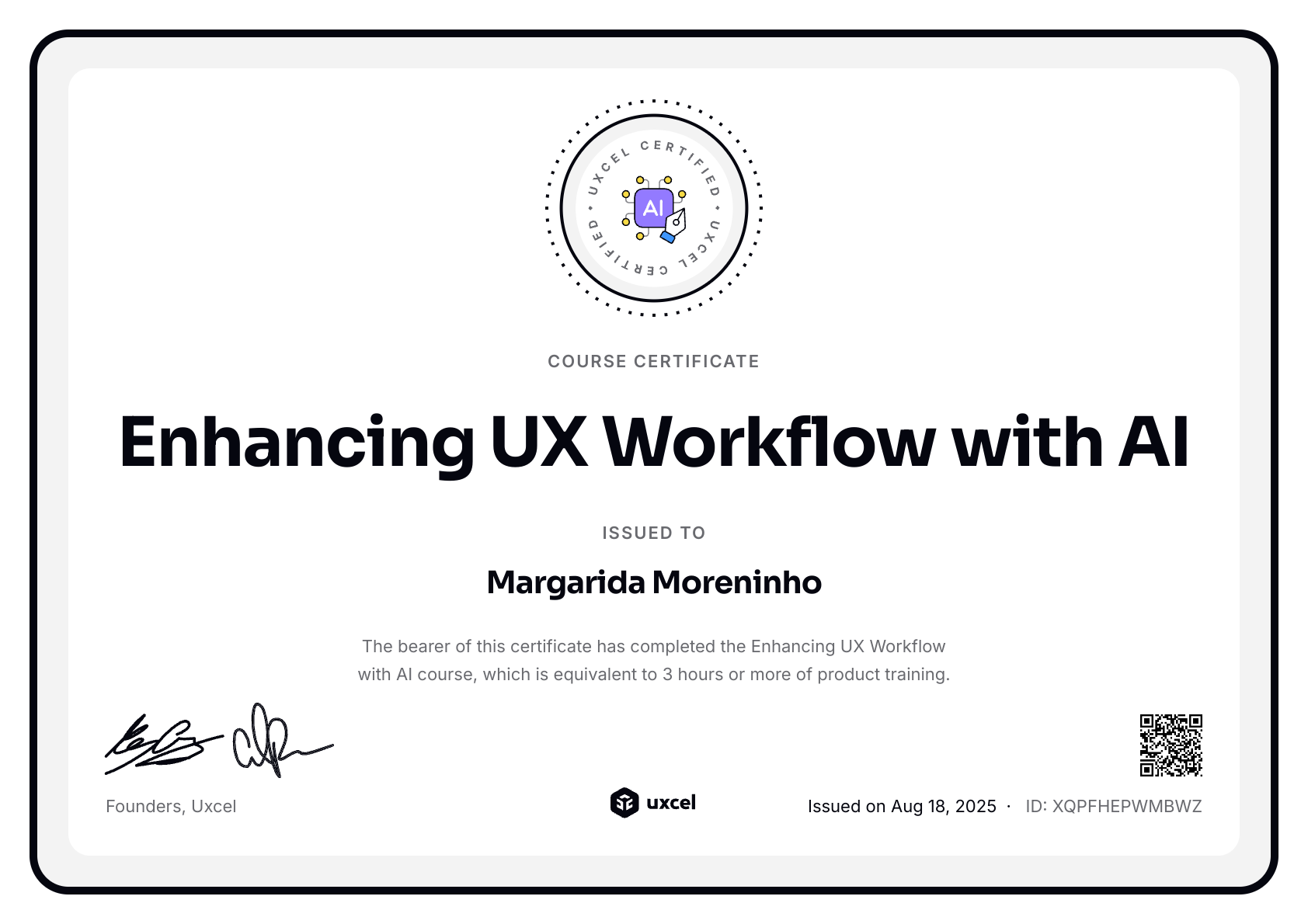 Margarida Moreninho's certificate